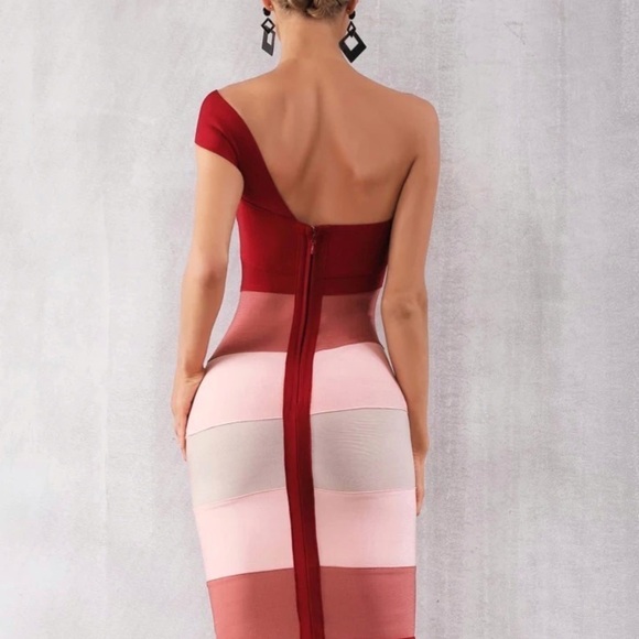 One Shoulder Bandage Dress with horizontal stripes bodycon M - Picture 4 of 7